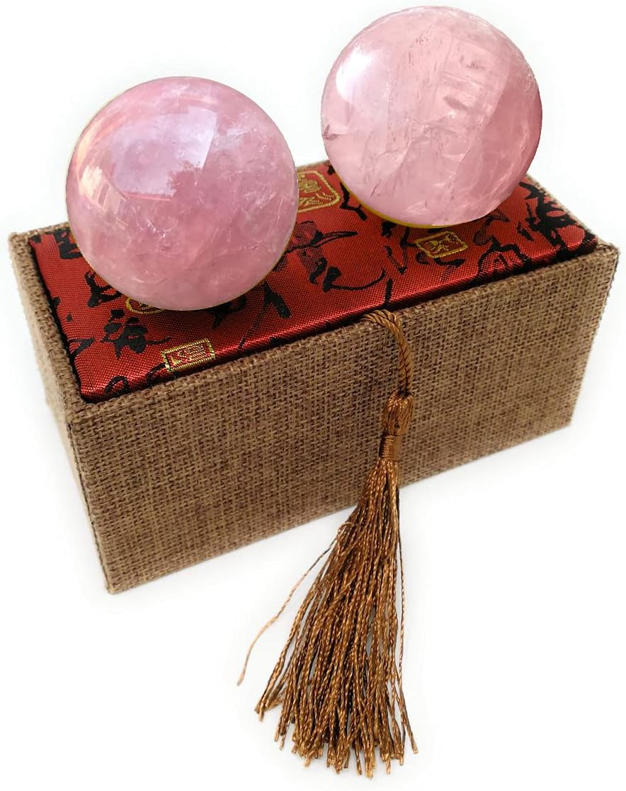 1.57" Rose Quartz Crystal Baoding Balls, Pink Crystal Health Stress Exercise Balls for Stress Relief, Exercise, Natural Quartz Sphere Gemstone Handball with Carry Pouch (Box-Packed) M16
