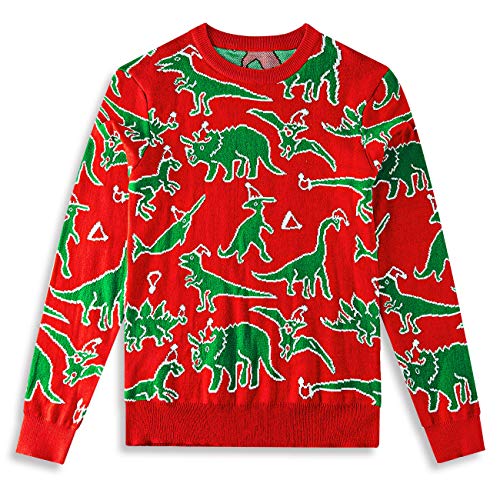 Funnycokid Dinosaur Christmas Sweater for Toddlers Ugly Xmas Green Dino Long Sleeve Pullover Sweatshirt for Boys Girls 3-4 Years
