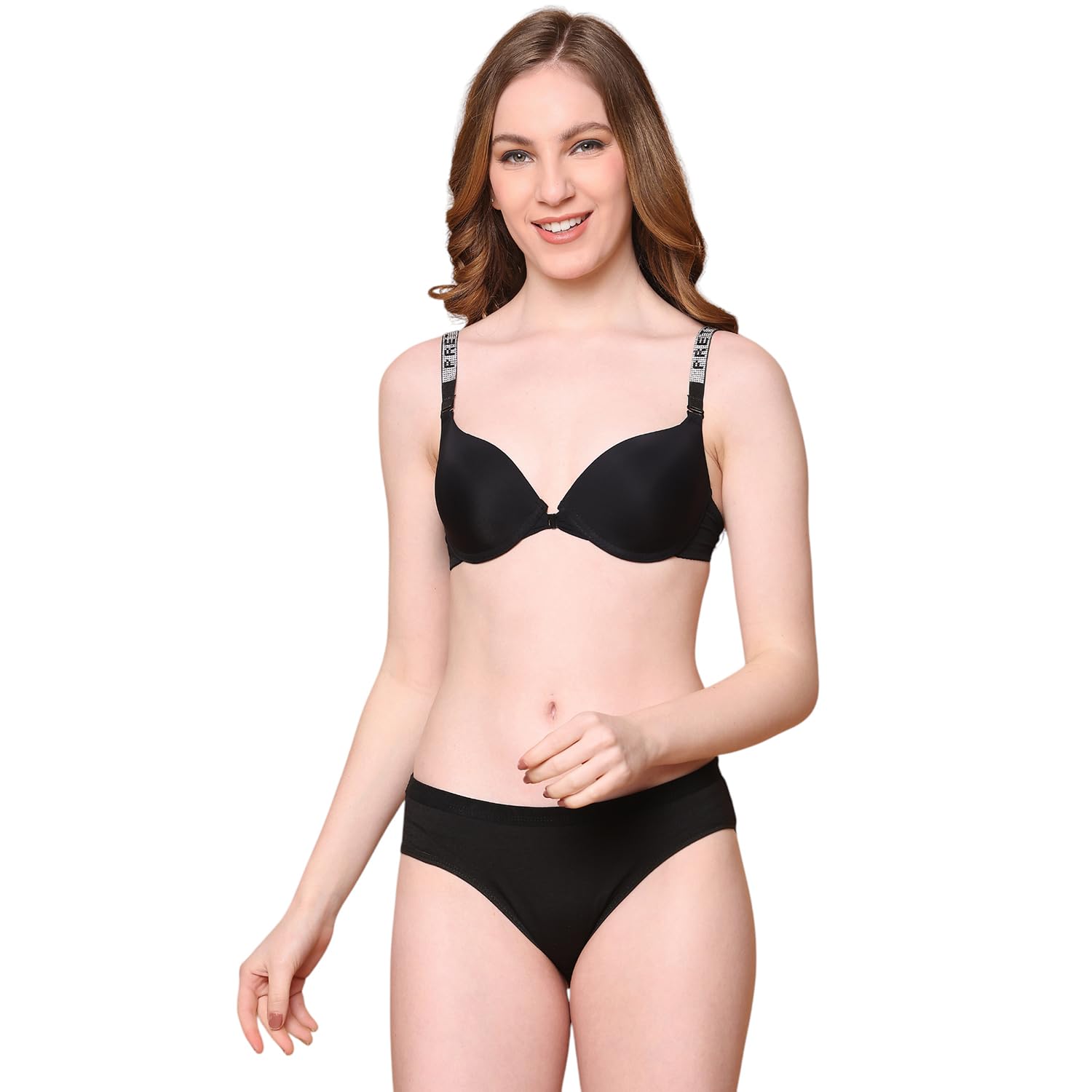 quttos PrettyCat Sexy Pushup Padded Plunge Bra Panty with Shine Strap-picture-34