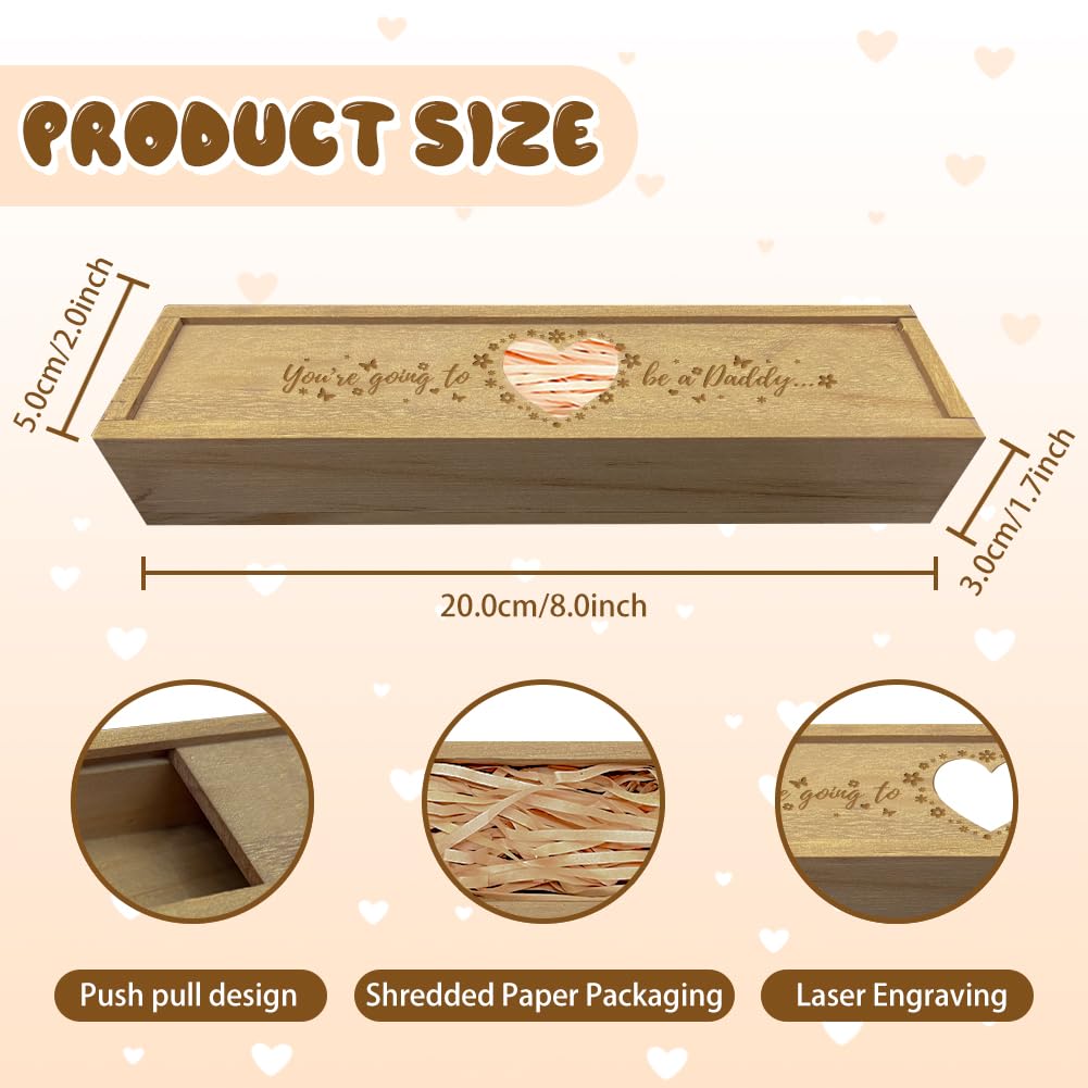 CHGCRAFT Pregnancy Test Keepsake Box Love Heart Flower Pregnancy Test Gift Box with Raffia Ribbon Push Pull Wooden Pregnancy Announcement Gifts Box Announcement Gifts for Husband, 8x2x1.2inch