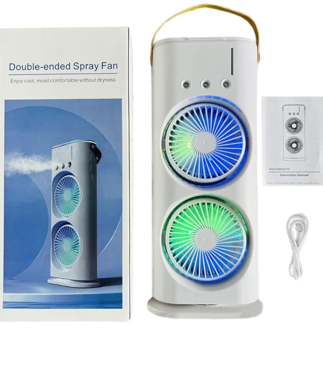 Orca INTERNATIONAL CO.Ventilatore portatile a doppia estremità con dispositivo di raffreddamento, ricaricabile tramite USB, mini ventola di raffreddamento da tavolo per ufficio, con spray d'acqua,