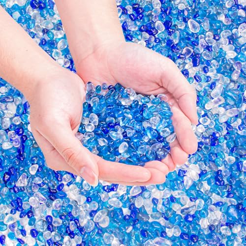 Image of Keedolla 15 Oz Blue Mix Aquarium Glass Pebbles Stones Fish Tank Rocks Gravel, Aquarium Rocks Glass Gems Stones for Crafts, Vase Fillers, Garden, Succulent Plants Decor