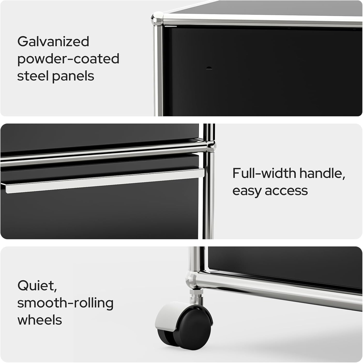 Steel Mobile File Cabinet for Office & Home with 360° Silent Wheels, Smooth Drawer Slides, Large Capacity, Waterproof and Rust-Proof, Stylish & Durable Storage Cabinet (3 Drawer, Black)