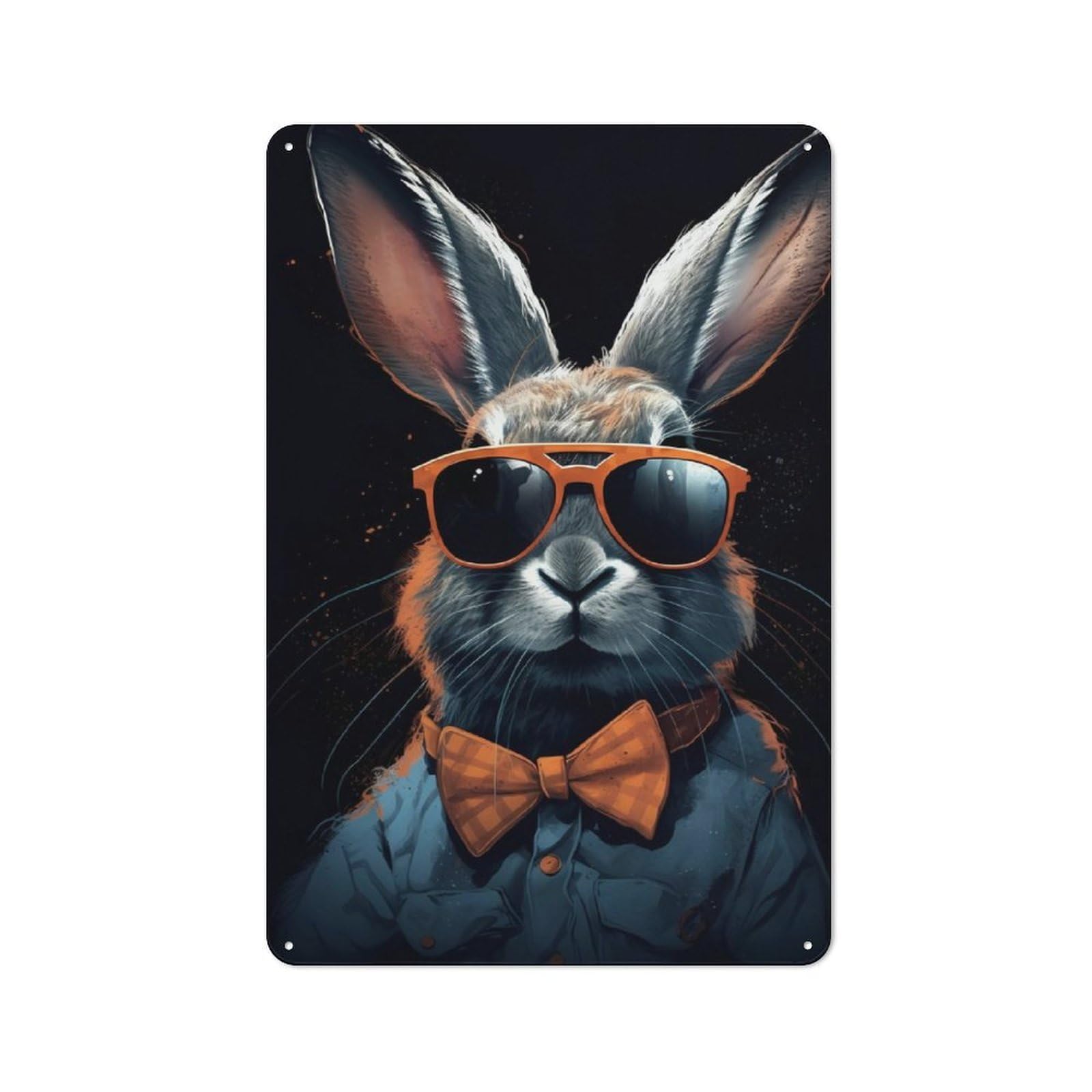 Loft Style Metal Wall Art Sign 30x20cm Featuring Rabbit Bunny Sunglasses, Urban Room Decor for Loft, Studio, Office Or Creative Room