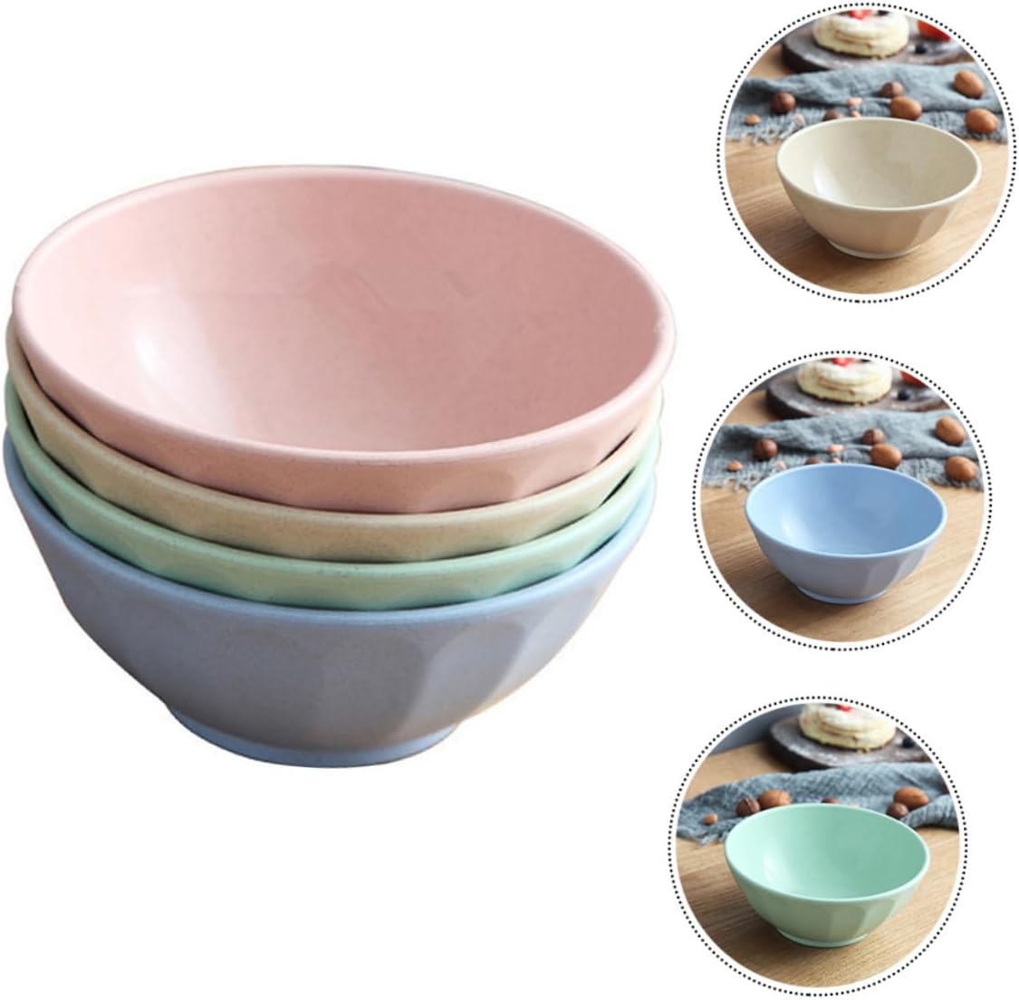 COLLBATH Wheat Straw Bowl Set 4 Pcs round Rice Soup Salad Bowls image 2