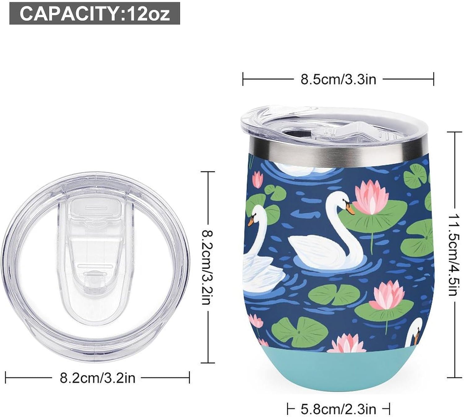 Swans Water Lilies in Pond Insulated Drinking Cup Stainless Steel Coffee Mug Wine Tumbler with Lid 12OZ