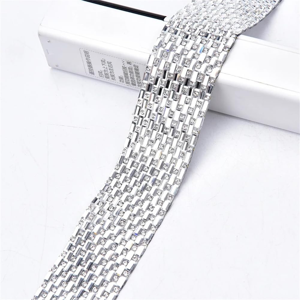 2M Hot Fix Glass Diamond Ribbon Self Adhesive Rhinestone Trim Crystal Mesh Banding Strass Strips Jet 3cm Width Self Adhesive#2 Meters