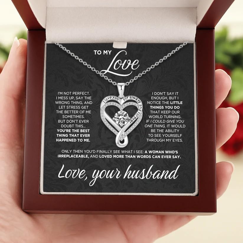 To My Love 925 Silver Heart Necklace From Husband,Infinite Love Knot Necklace for Women with Gift Box,I Love You Necklace for Wife Girlfriend Birthday Valentine's Day Christmas Gifts - Image 2