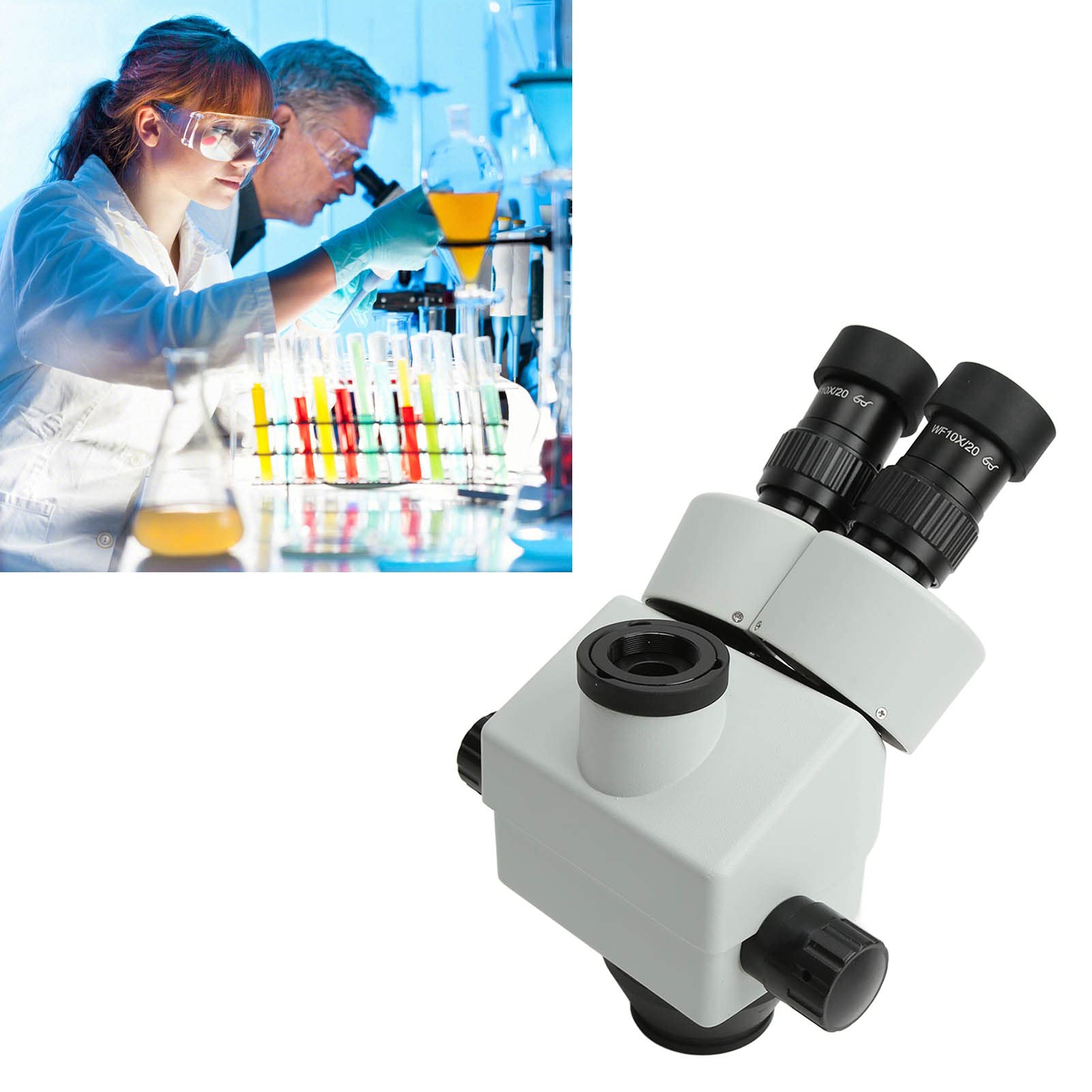 Hyuduo Cabezal de Microscopio Estéreo con Zoom de 3,5X45X Cabezal de Microscopio Trinocular de Vidrio Metálico con Lente Objetivo de 0,5X Inclinación de 45 Grados Rotación de 360 ​​Grados para