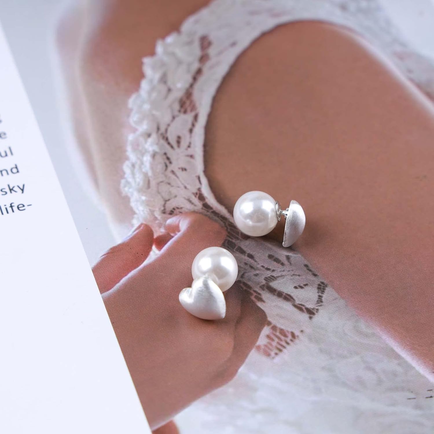 Boho Heart Ear Jacket Earrings Pearl Bead Stud Earrings Silver Heart Studs Eartings Double Sided Studs Earrings Jewelry for Women - Image 5