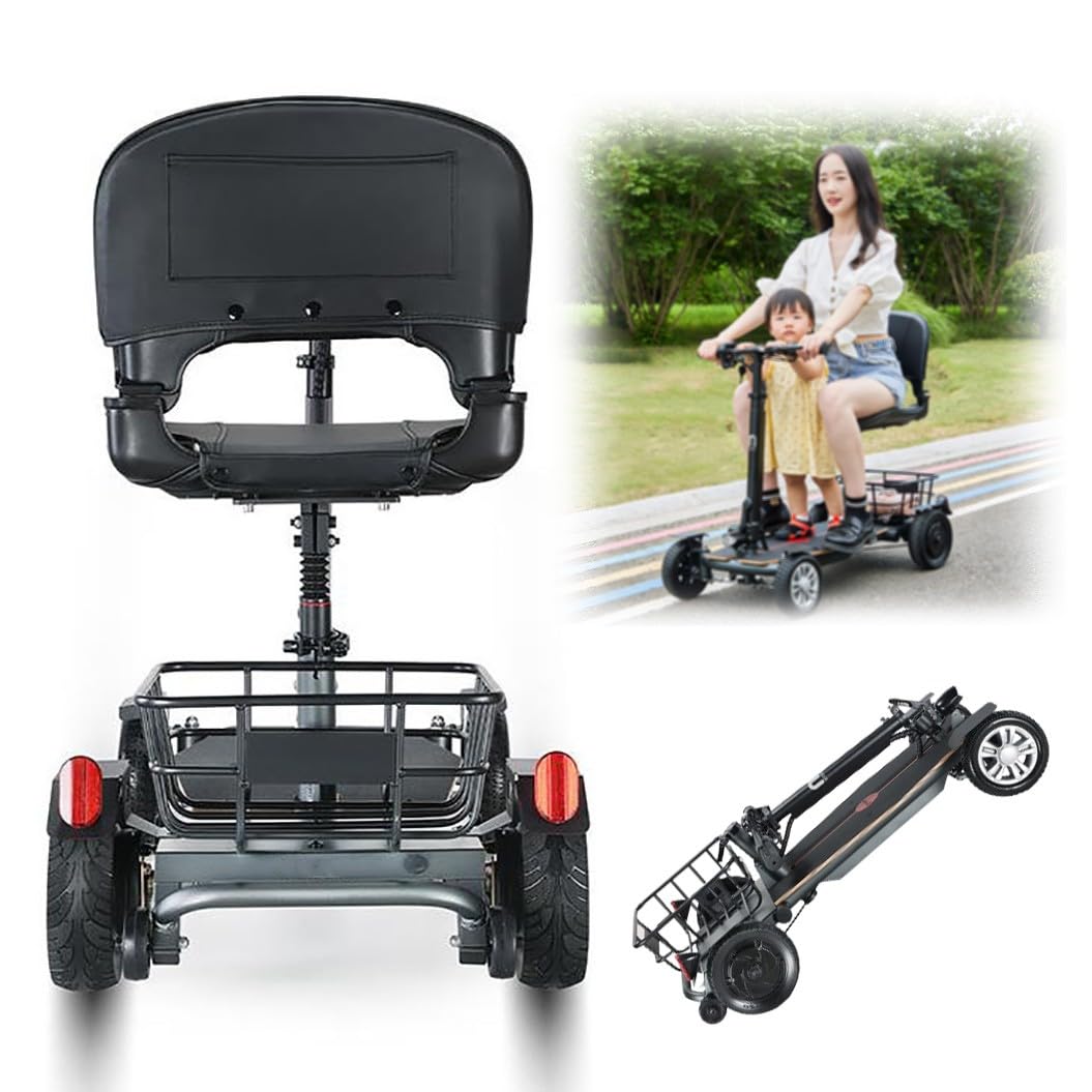 HZWJD Mobility Scooters,Folding 4 Wheel Mobility Scooter,Electric Power Mobile Wheelchair,Mobility Scooter,4-Wheel Electric Mobility Scooter,with Seat & Basket Grey