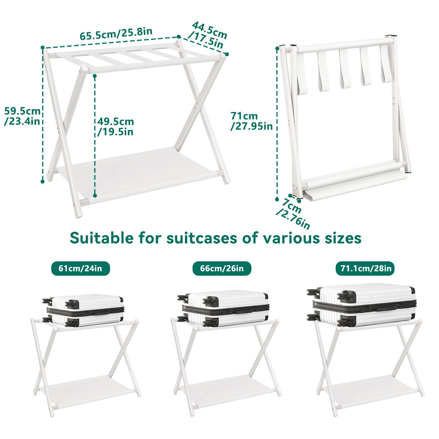 IBUYKE Luggage Rack Foldable Suitcase Stand with Storage Shelf White