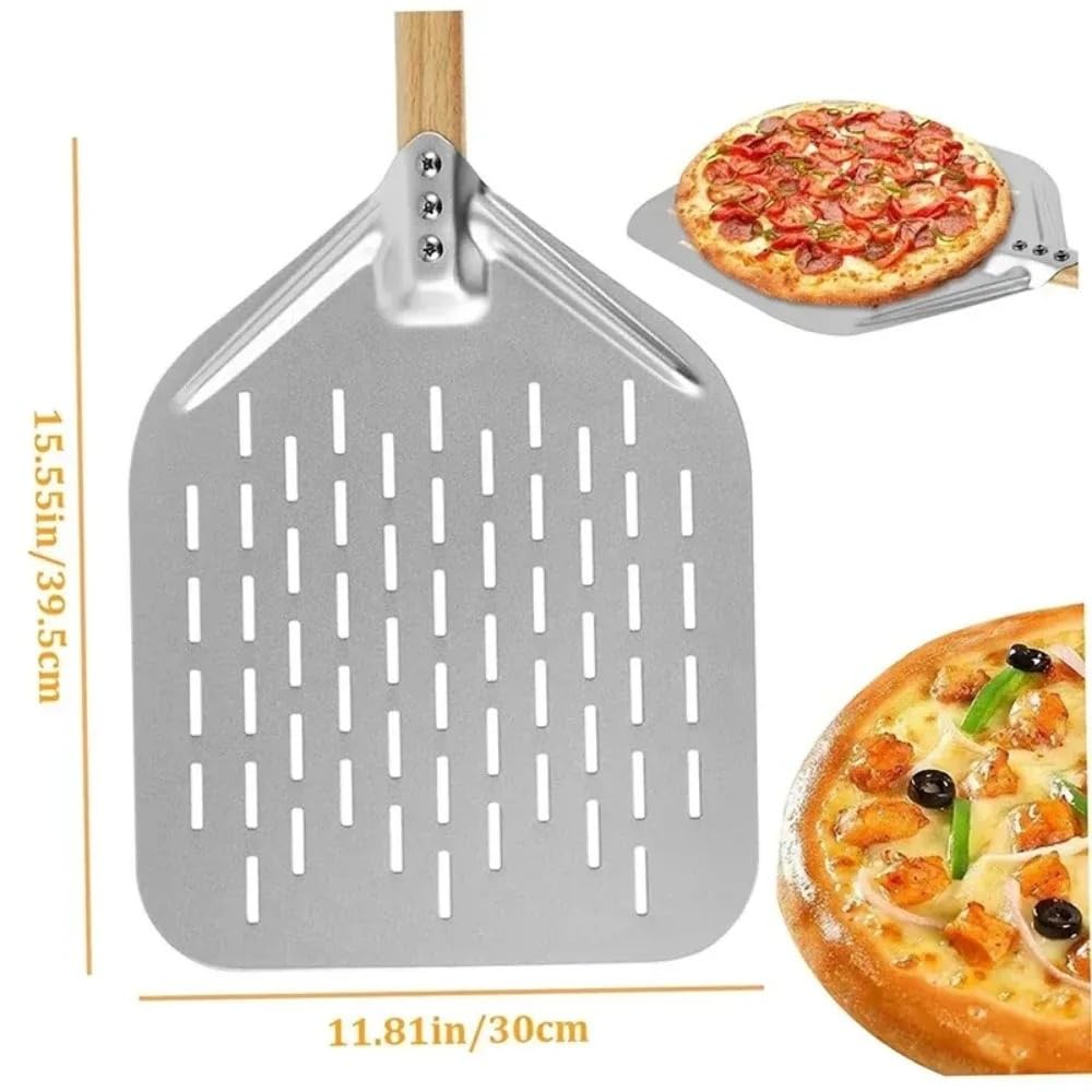 Pala Per Pizza Pala for pizza da 12 pollici in metallo antiaderente con manico in legno, vassoio di trasferimento for la cottura fatta in casa, torte, pane, pizze, utensili