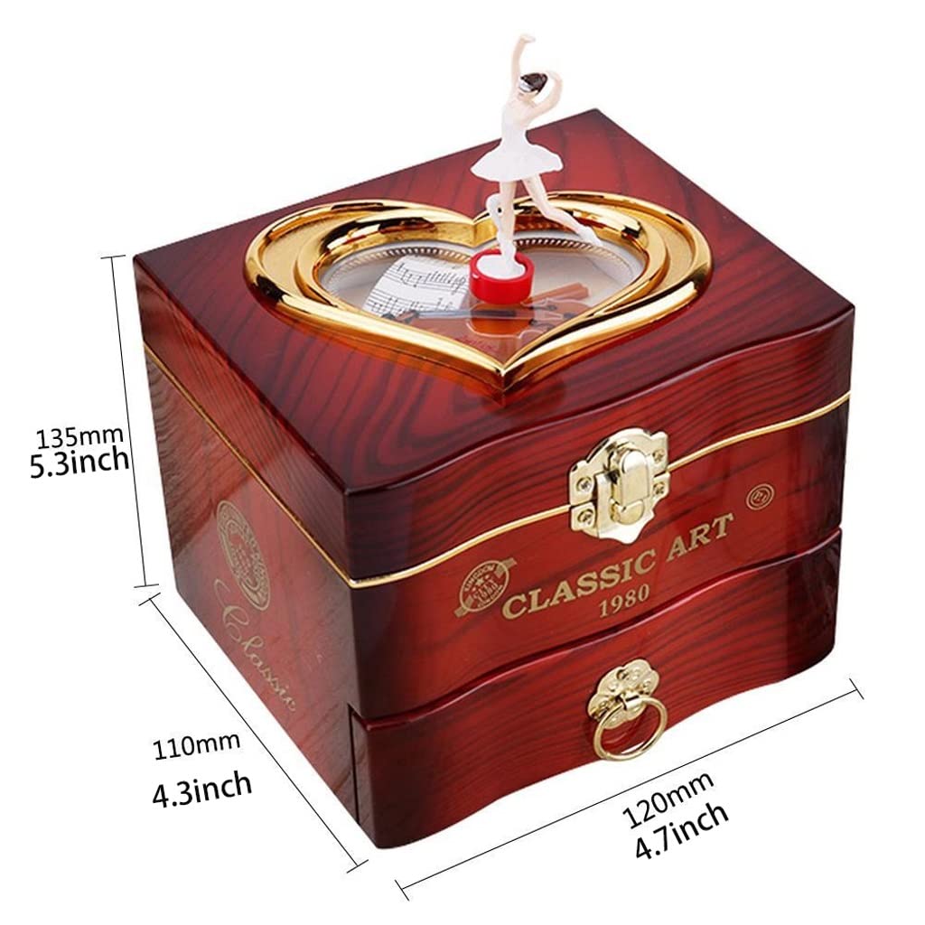 Carillon Scatola Musicale Spin Music Box Ballerina Jewelry Box Mirror Play Compact Storage Box Scatola Musicale Regalo di Compleanno for la Ragazza Carillon Regalo di(Burgundy)