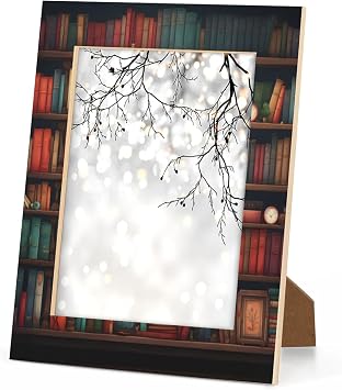 Books Picture Frame 8x10 Library Bookshelf Farmhouse Photo Frame Fits 8 by 10 Inch Wall and Tabletop Display for Home Decor