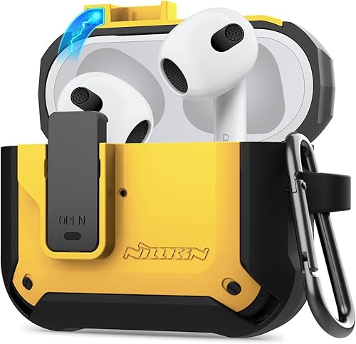 Nillkin Funda compatible con Airpods de 3 generación 2021, clip de bloqueo seguro con tapa desplegable automática, cubierta protectora de cuerpo