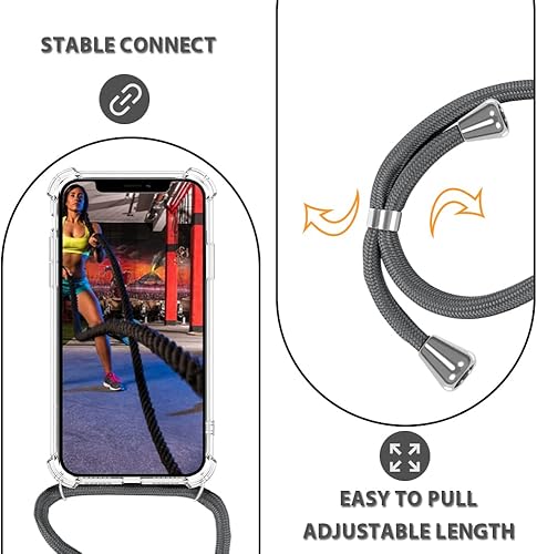 Miniatura 9 de YESPURE Funda con cordón para iPhone 15 Pro Max, funda transparente con correa de cordón ajustable para el cuello, parachoques suave, goma TPU, a