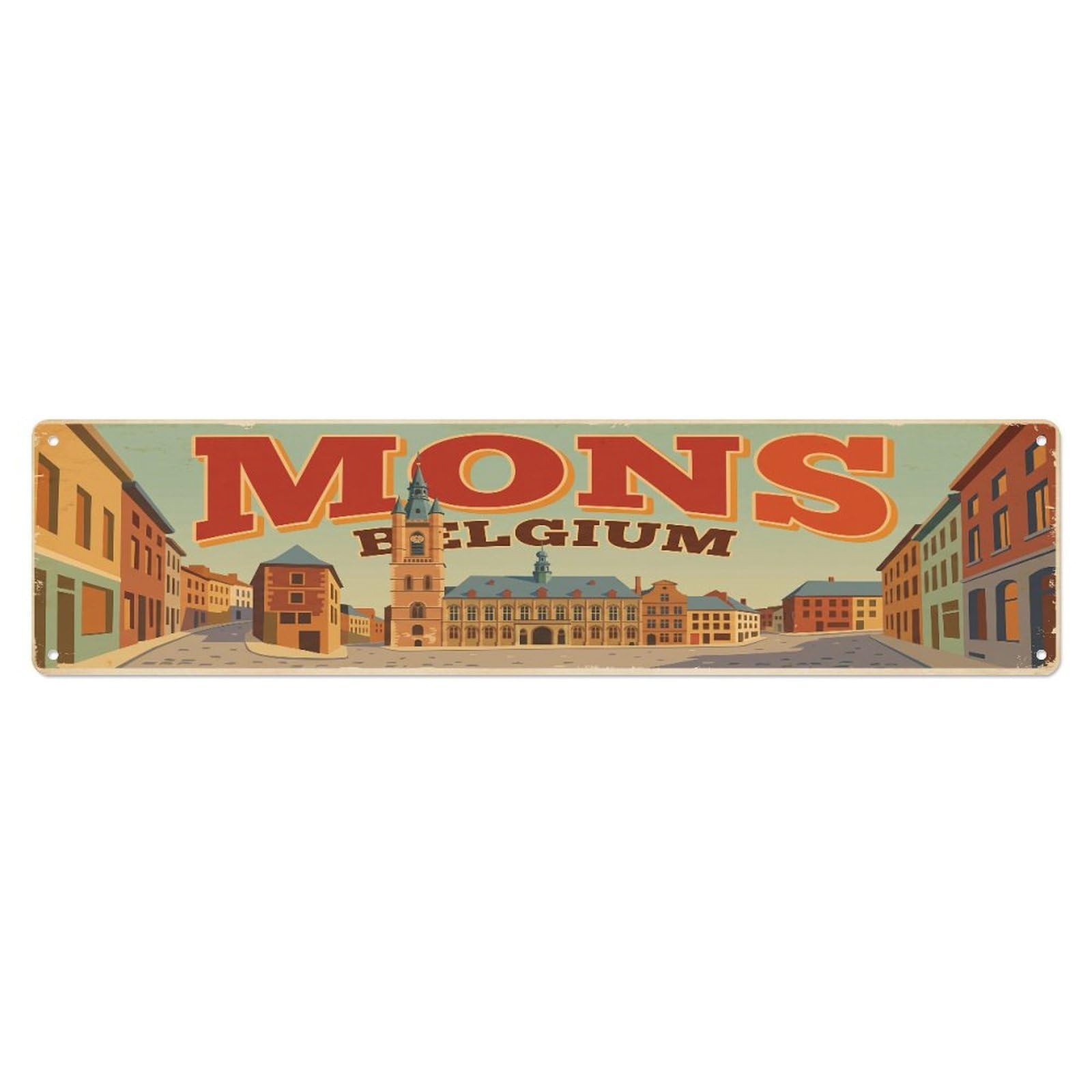 Tgrcjimh Style Metal Tin Sign Retro Travel Belgium Mons