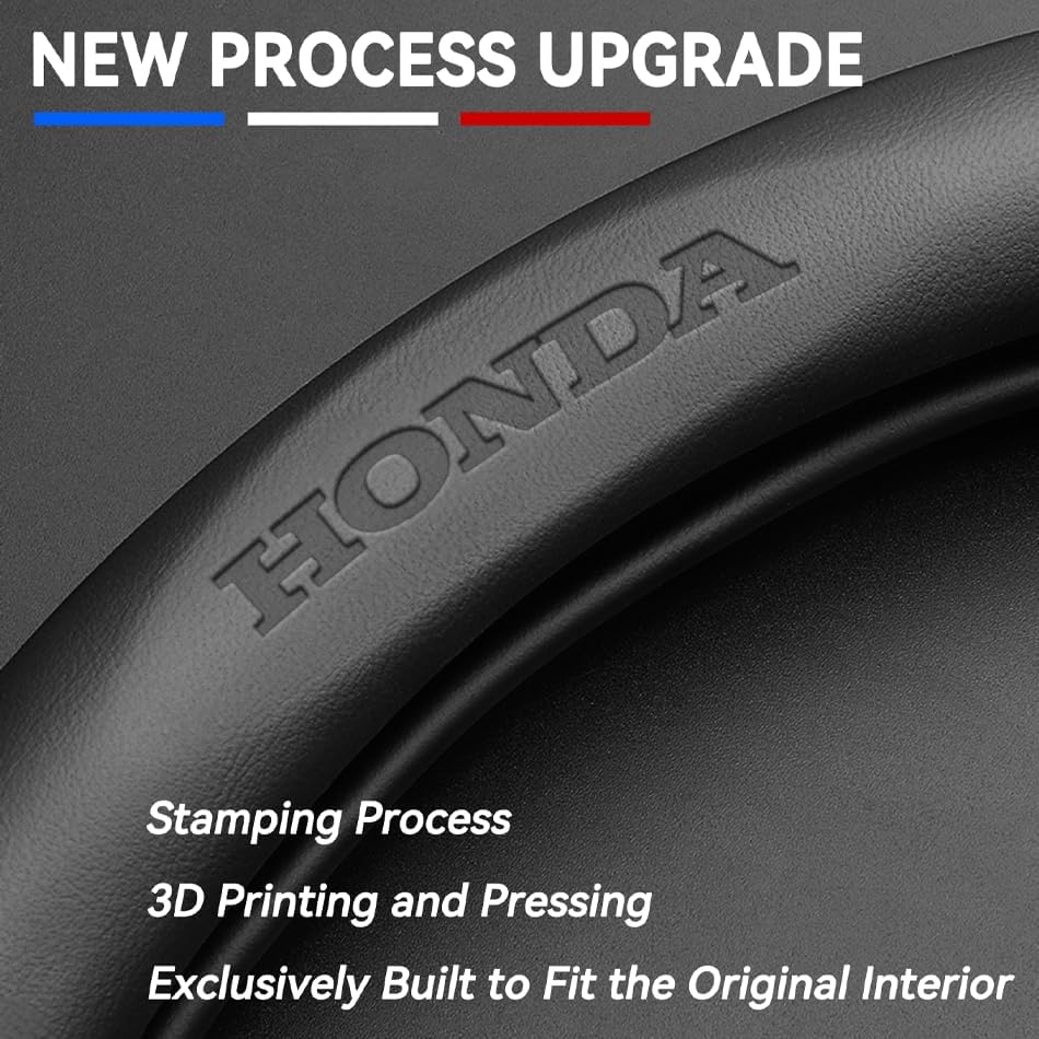 Customized Steering Wheel Cover Compatible with Honda, Premium Nappa Leather&Bright Carbon Fiber Texture Steering Wheel Cover, with Coasters and 3-in-1 USB Fast Charging Cable (Black)