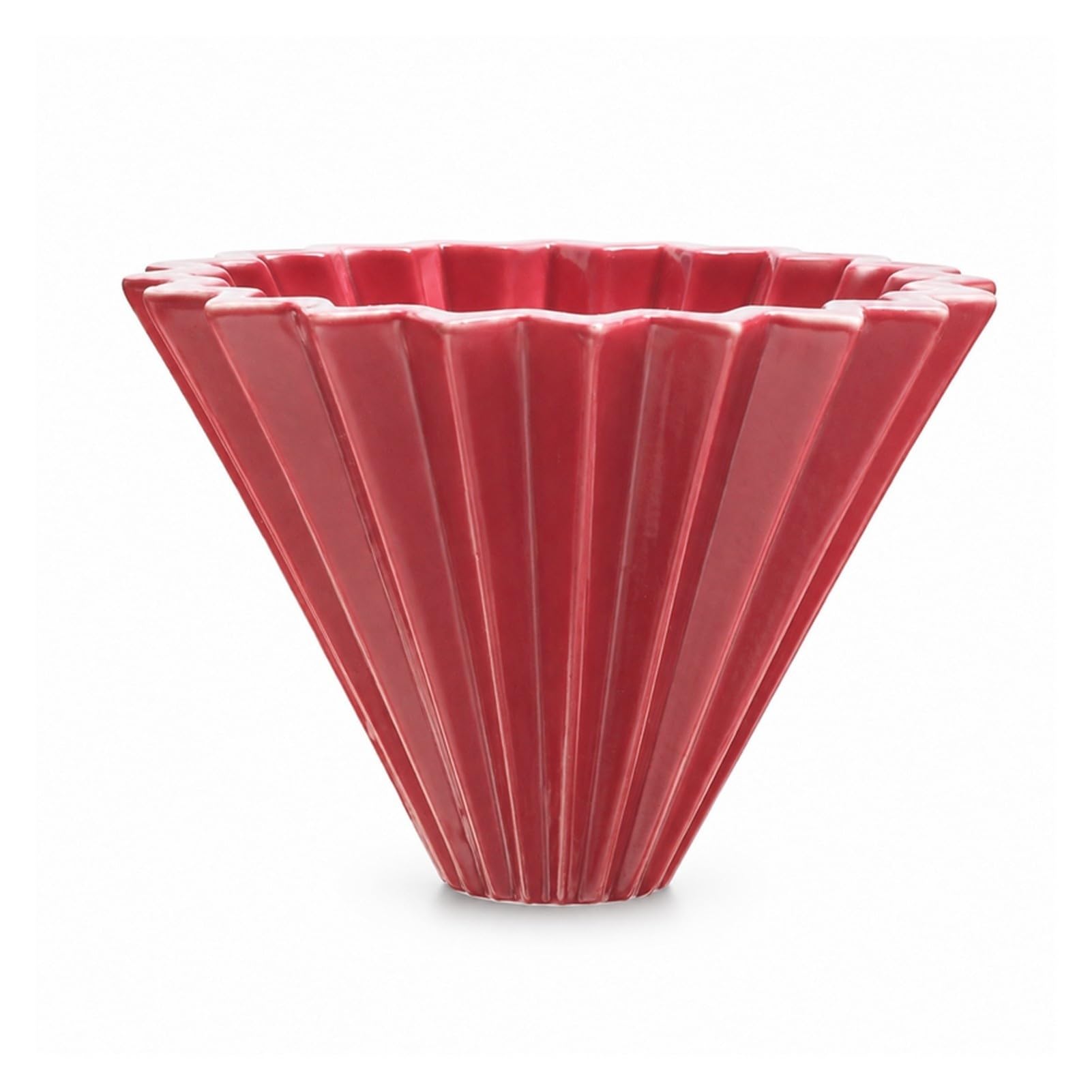 Dripper Caffè in Ceramica, Grande Filtro Manuale da 2–4 Tazze, Cono Stile Origami con Scanalature per Filtri Carta Misura 02 e Ondulati 185(Red)