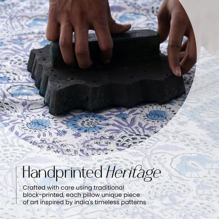 CPC Indigo Blue 100% Cotton Block Print Ruffle Sham Cover 12x20 inch, Handmade Boho Floral Pillowcase, Farmhouse Cottagecore Bedding, Soft Decorative Cushion Cover for Bedroom Décor - Image 4