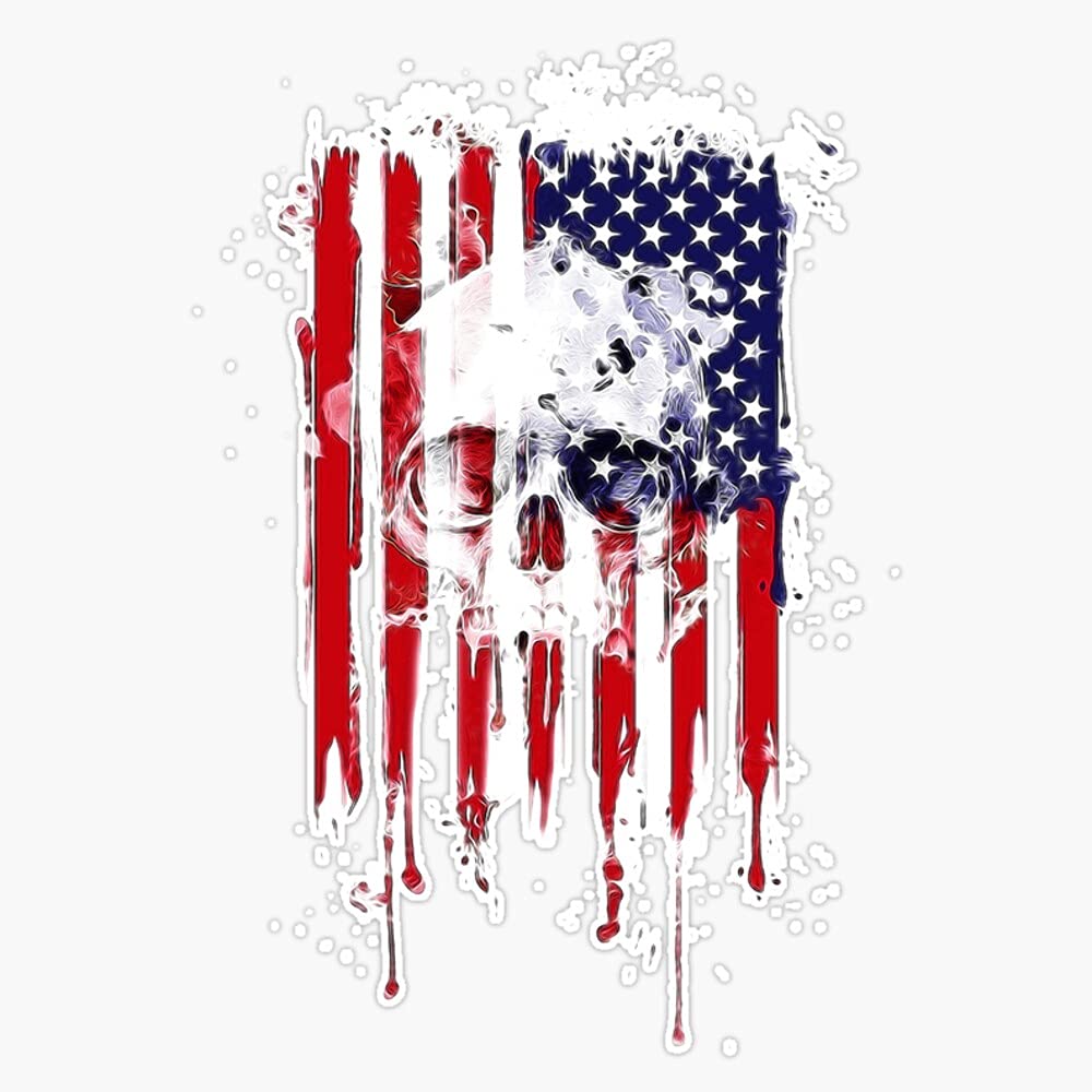 HOF Trading American Flag Skull Vinyl Sticker Waterproof Decal Laptop Wall Window Bumper Sticker 5