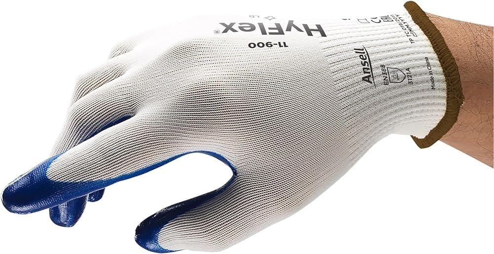 Ansell Hyflex 11-900 Oléofogs Work Rękawiczki, odporne na ścieranie, ochronę mechaniczną i ryzyko przemysłowe, rękawiczka bezpieczeństwa kobiet, myjna, niebieska, rozmiar M (12 par)