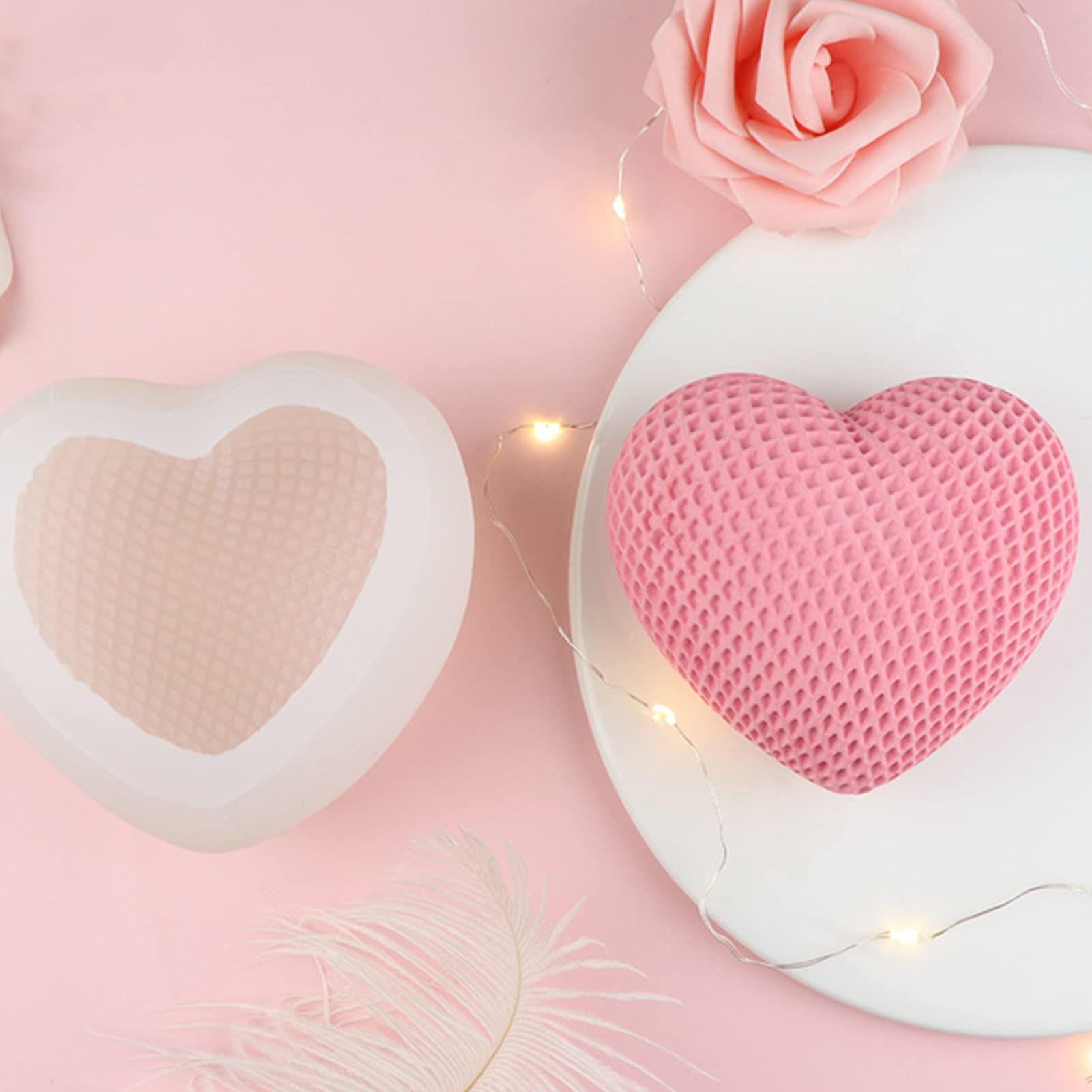 Molde de silicona para vela con forma de corazón, molde epoxi para cocinar para hacer velas, bonos, Savón, decoración del hogar, boda, juego de 3 piezas
