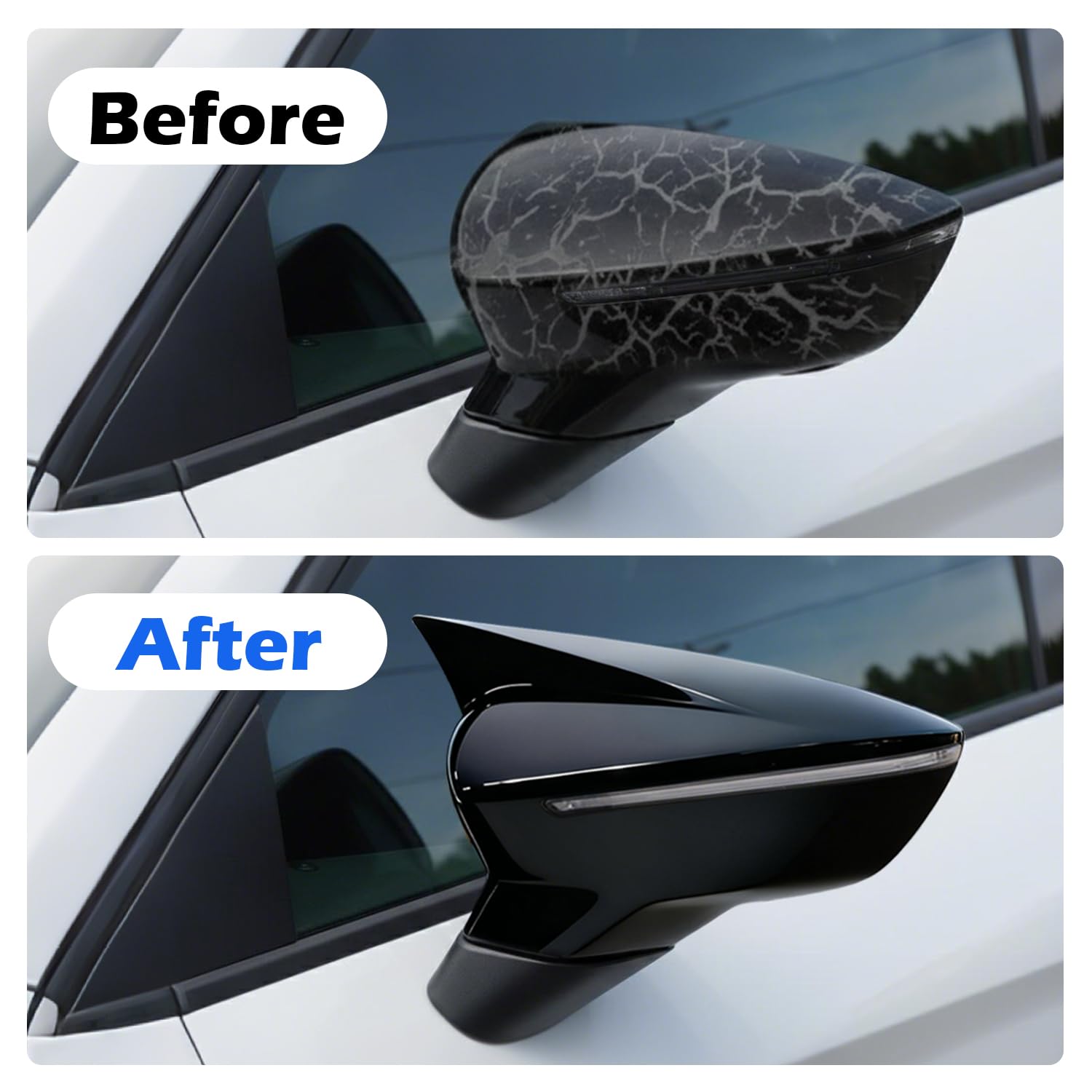 TECTICO Carcasas de Espejos Retrovisores - Cobertura para Espejo Lateral Compatible con Seat Leon MK3 5F ST/FR/Cupra 2012–2020, Ibiza Mk5 Arona KJ7 2017–2020, Negro Brillante, 1 par