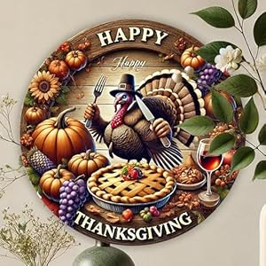 Happy Thanksgiving 2D Metal Sign: Festive Fire Turkey And Pumpkin Autumn Decoration - Suitable for Home Kitchen Garden Patio - Versatile Indoor/Outdoor Art for Windows Porches Walls Happy Thanksgiving 2D Metal Sign Festive Fire Turkey And Pumpkin Autumn Decoration Suitable for Home Kitchen Garden Patio Versatile IndoorOutdoor Art for Windows Porches Walls