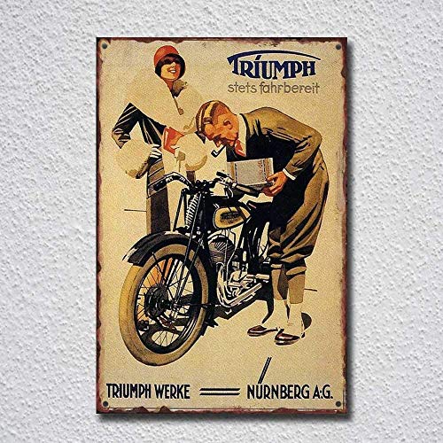 Brandless Triumph Motorcycle Stets Fahrbereit Tin Wall Sign Metal poster Iron Painting Retro Wall decor Vintage Band Hanging Plaque Gift Yard Bar Pub Cafe Stadium Cinema Toilet Gift