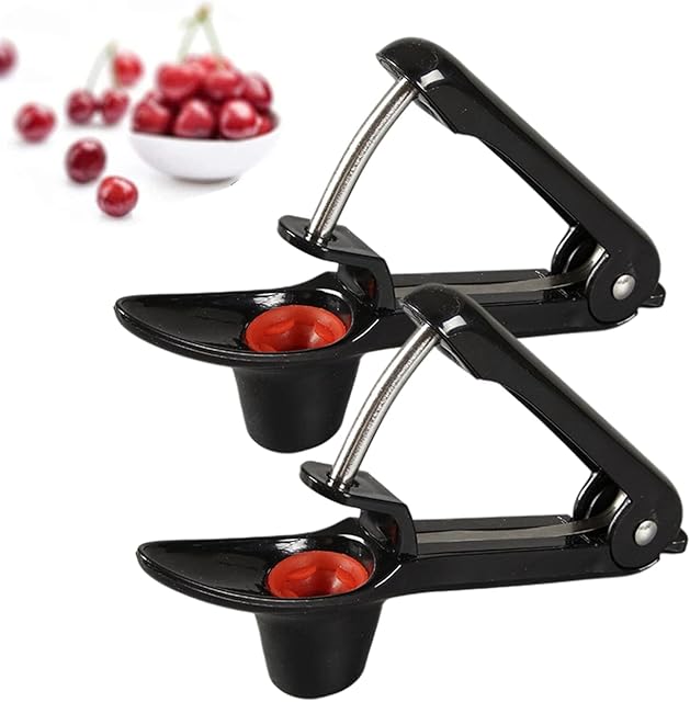 Eidoct 2pcs Cherry Pitter Tool, Cherry Pit Remover Cherry Stoner, Multi-Function Fruit Corer and Pitter Remover, Cherry Corer Pitter Tool for Cherries Jam (Black)
