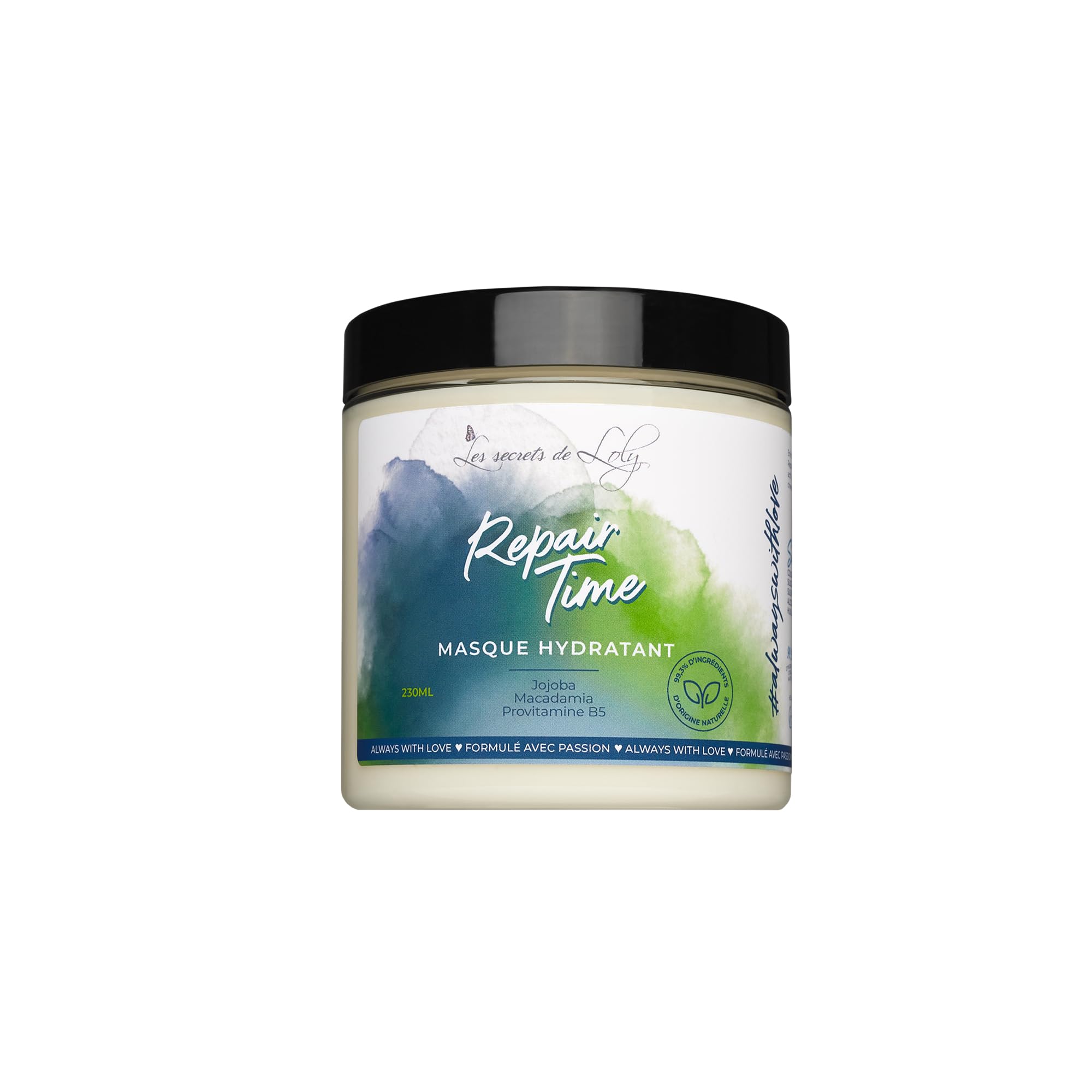 Les Secrets de Loly – Repair Time – Masque hydratant Fortifiant & démêlage facile – Cheveux ondulés, bouclés, frisés et crépus – +96% d'origine naturelle – 230 ml