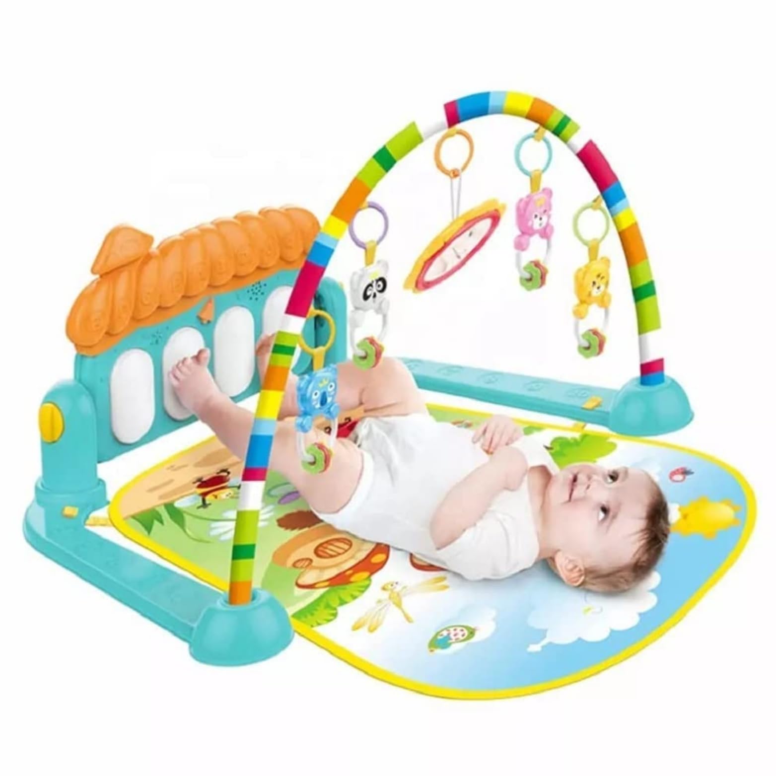 TinyPlay Baby Play Gym for Babies 0 to 12 Months | Soft Play Mat with Hanging Toys, Piano Keyboard, Tummy Time Support | Musical Activity Play Gym for Newborns & Infants (Multicolor)-image-49
