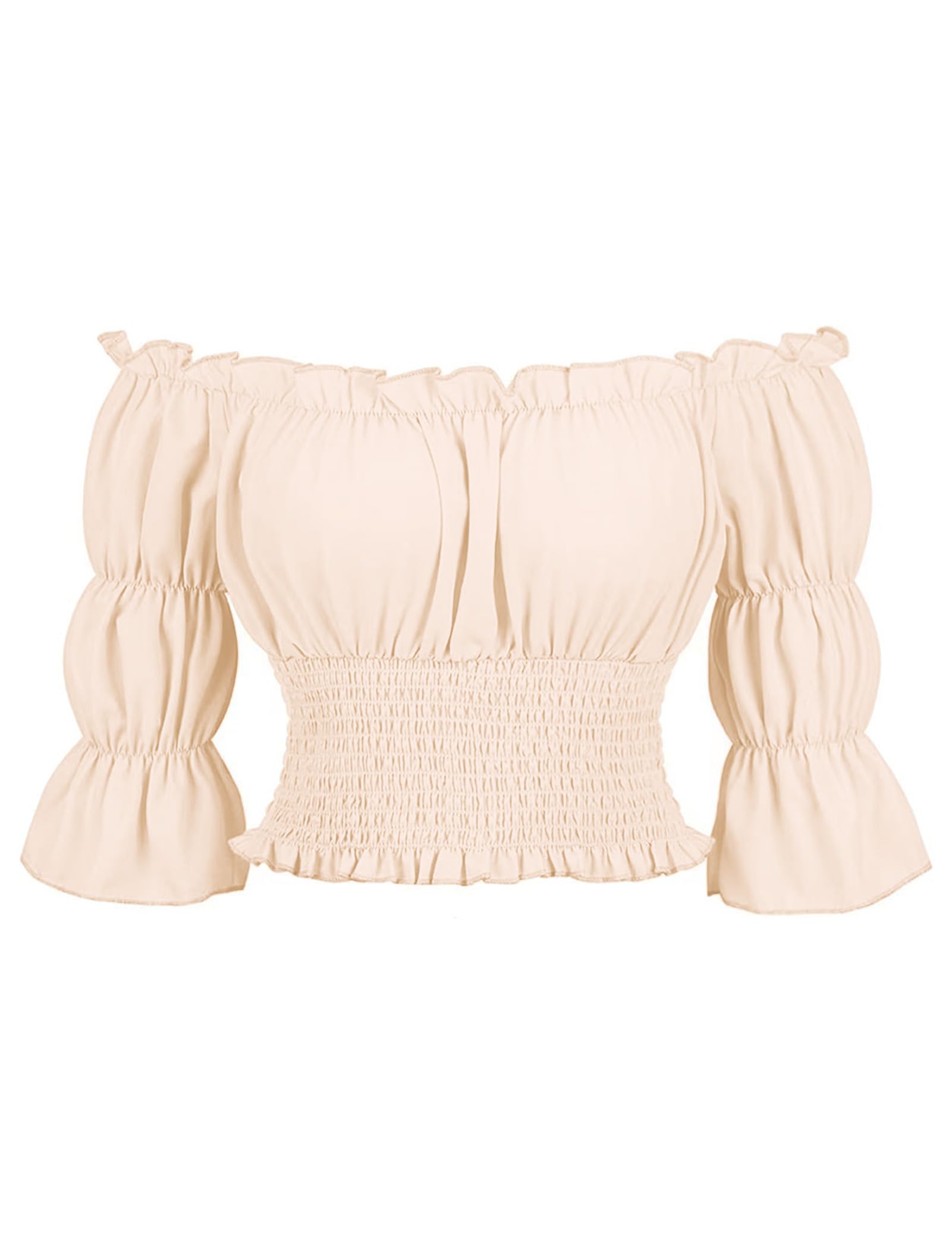 Odizli Mittelalter Bluse Damen Gothic Steampunk 3/4 Ärmel Off Shoulder Crop Top Viktorianisches Wikinger Piraten Kostüm