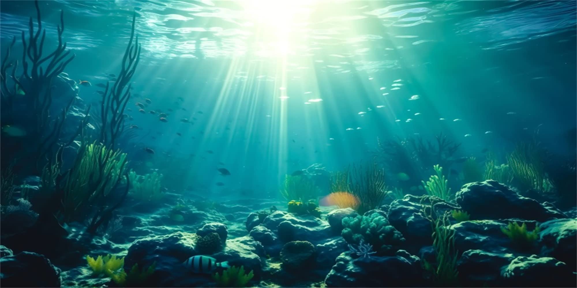 MIRRORANG 120x50cm Undersea Theme Aquarium Background Sunshine Underwater World Fish Tank Background โ image 1