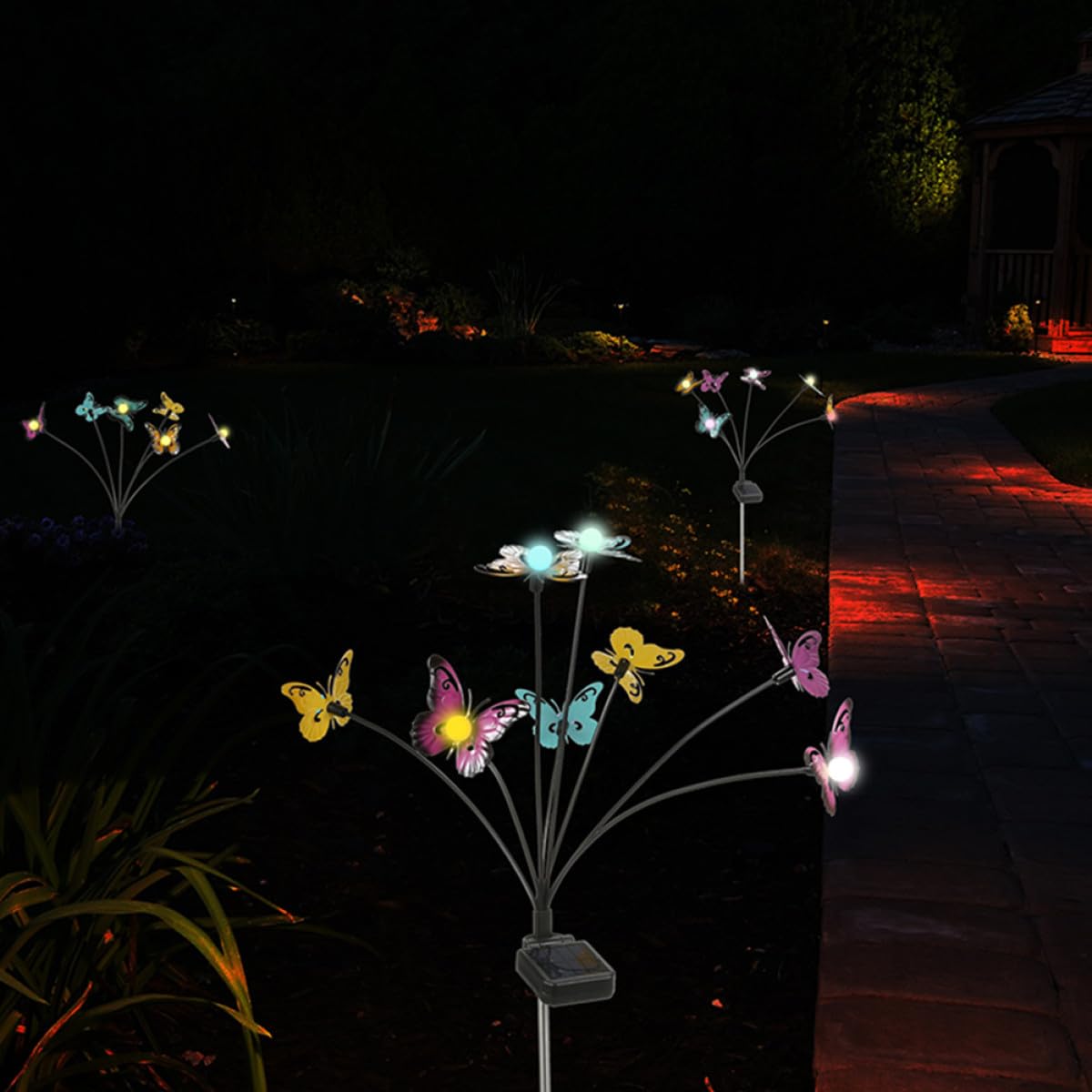 Luce da Giardino Solare a Farfalla 2 Pezzi in Acciaio Inox e Abs | Lampada Solare da Giardino Decorativa, 8 Farfalle, Illuminazione Continua 6-12 Ore