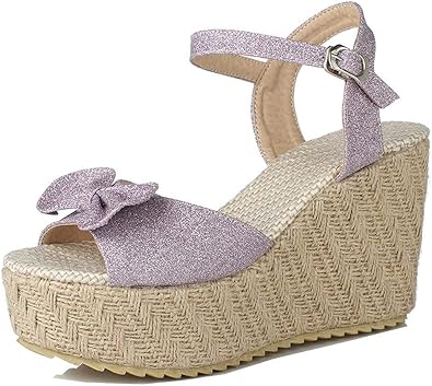 Unm Sandalias de cuña de Esparto para Mujer con Lazos, Correa de Tobillo  con Hebilla, Plataforma cómoda, tacón Alto, Morado (Púrpura), 34 EU :  Amazon.es: Zapatos y complementos