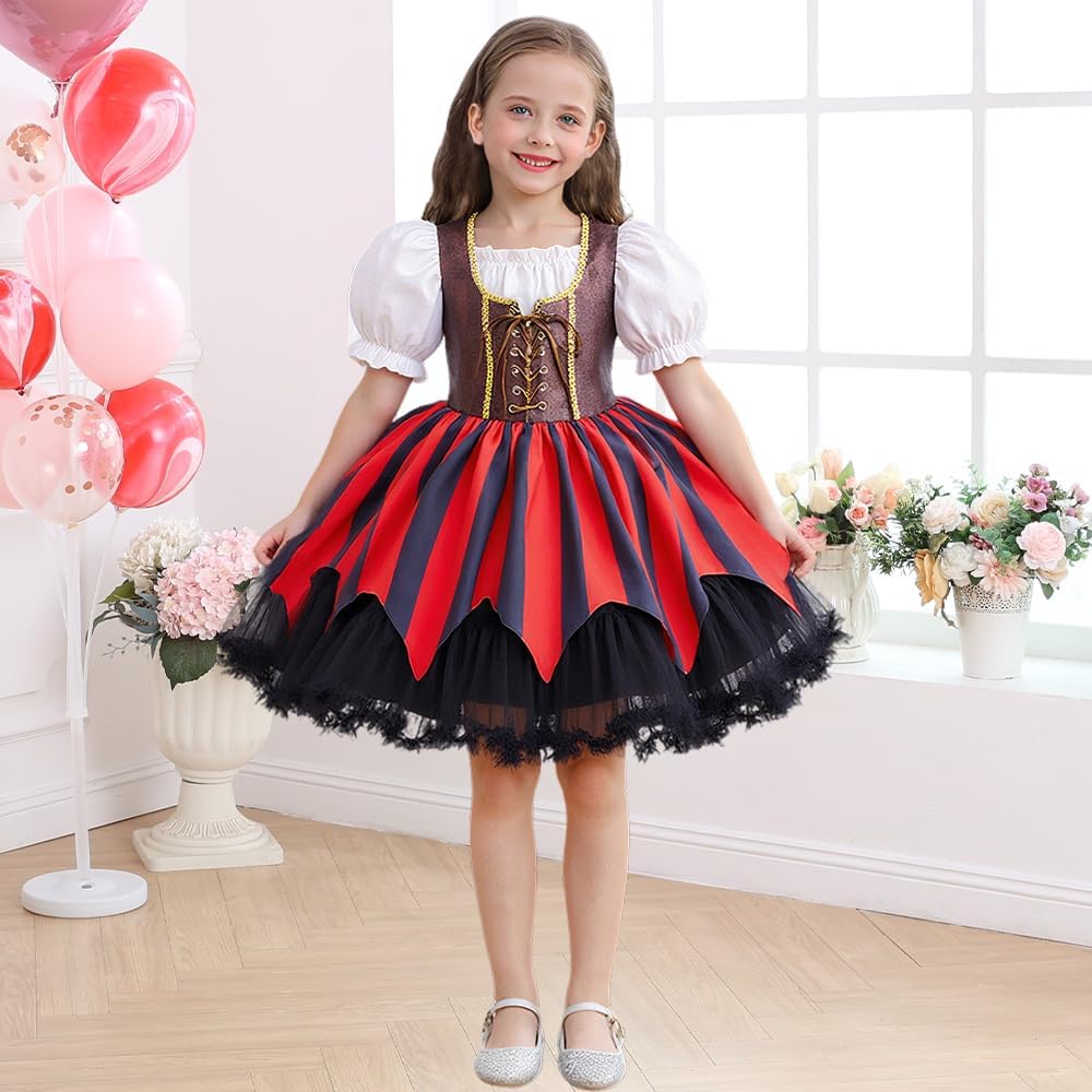 Girls Pirate Costume Kids Halloween Buccaneer Dress Up Cosplay Party Outfits with Accessories
