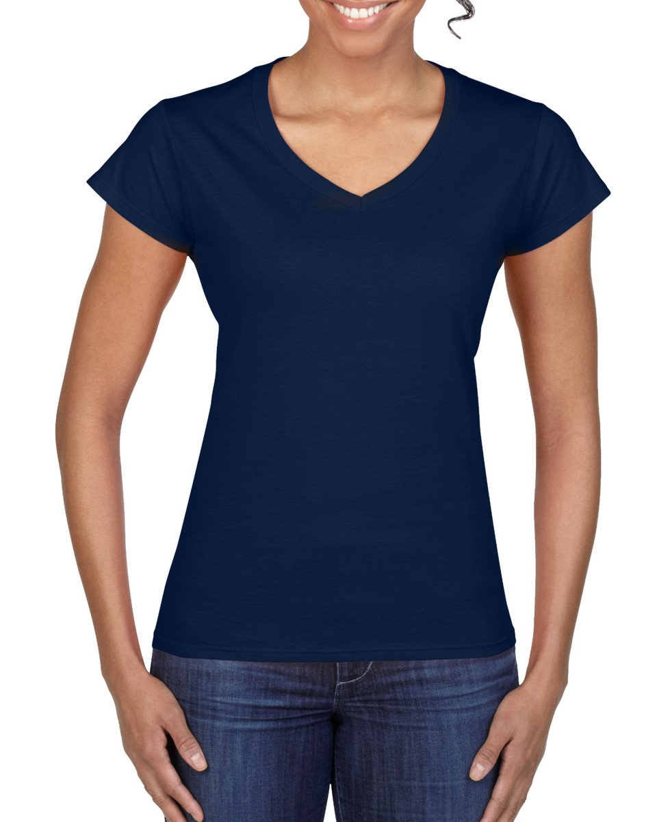 Gildan Ladies Soft Style Short Sleeve V-Neck T-Shirt (S) (Navy) โ image 1