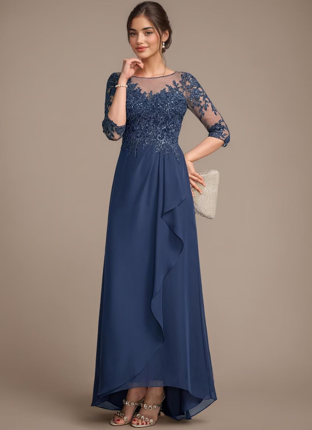 Lace Applique Mother of The Bride Dresses for Wedding Formal Dress Chiffon A line Evening Gown - Image 3