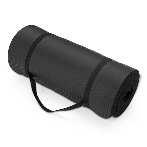 Amazon Basics Extra Thick Exercise Yoga Mat with Carrying Strap - Black - 1-Inch