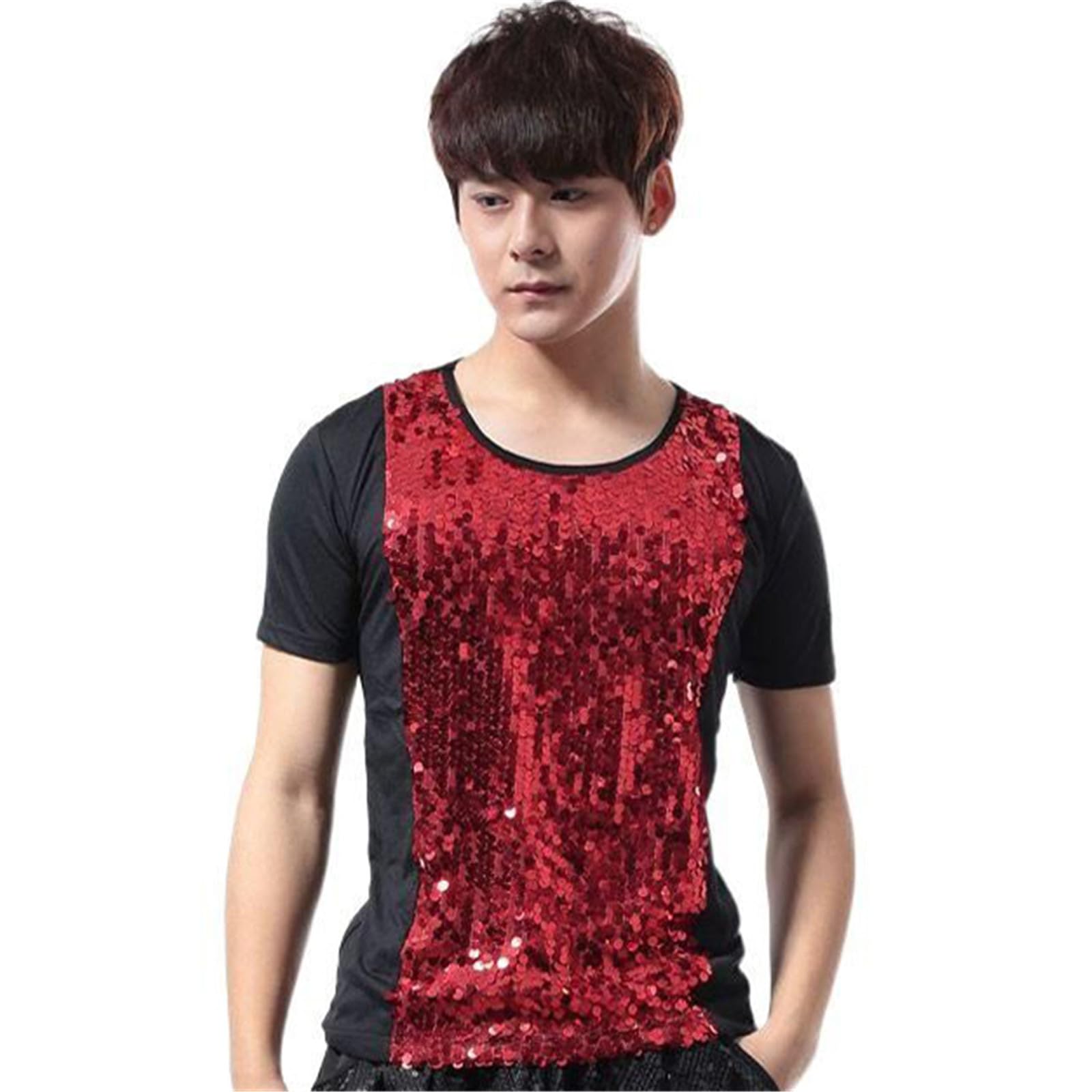 MORISTE Maglietta Uomo Hip Hop con Lustrini, Larga Manica Corta Streetwear Top