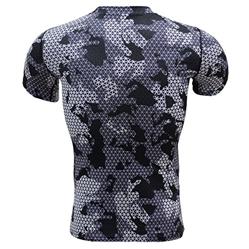1Bests Camisetas masculinas de compressão de secagem rápida com camuflagem e manga curta, Grade cinz