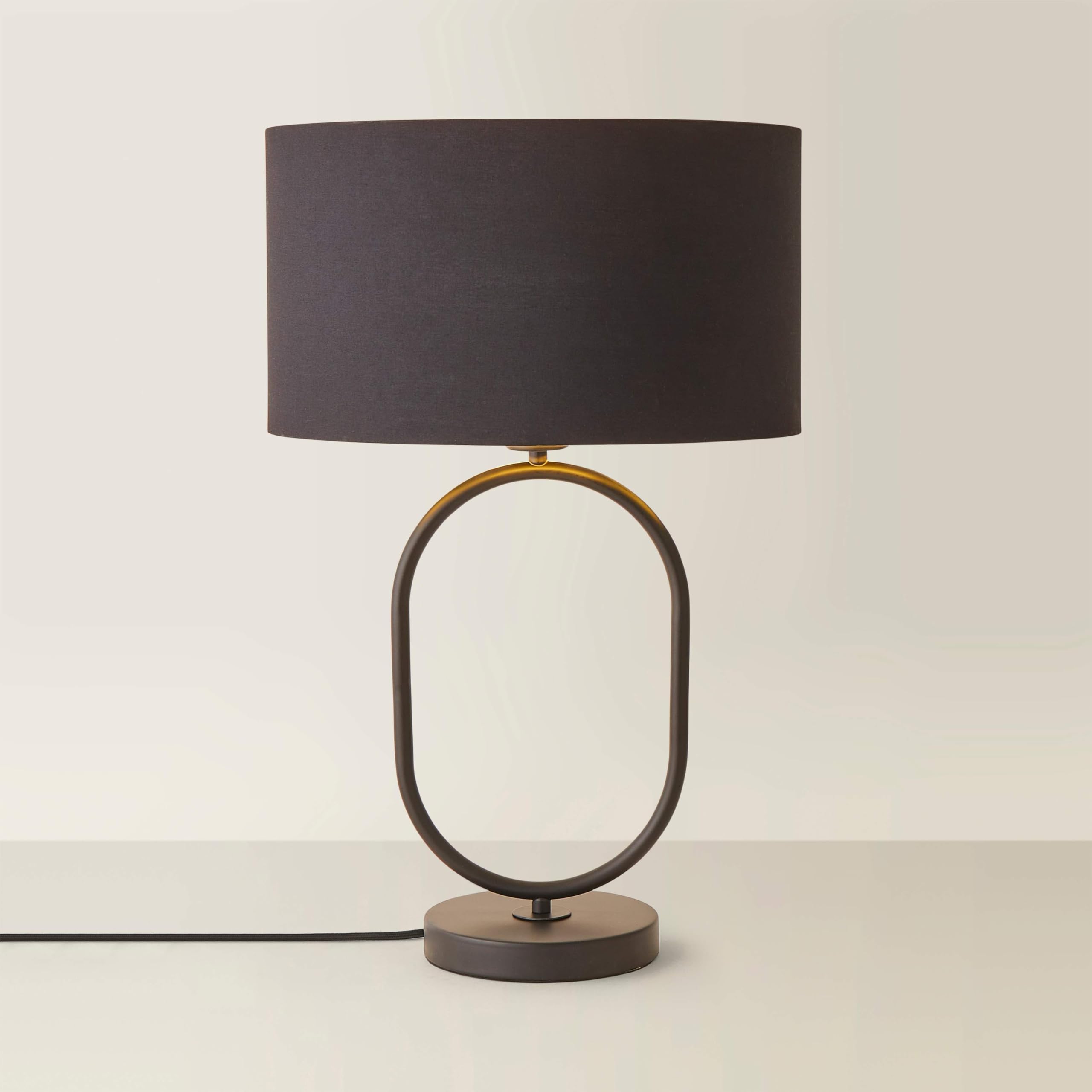 ValueLights | Antonia Black with Metallic Gold Inner Drum Shade Matte Black Oval Table Lamp | Table Lamps, Home Décor & Improvement Essential