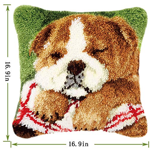 Image of clubevy Latch Hook Kits DIY Crocheting Embroidery Throw Pillow Needlework Cross Stitch Kits (Dog1)