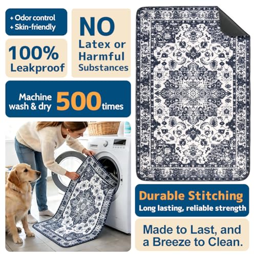 Image of Washable Pee Pads for Dogs, 2 Pack Reusable Puppy Training Pads 40 inchx26 inch Super Absorbent Waterproof Dog Training Pads, Non-Slip Potty Pads, Whelping Pads Litter Mat Navy Blue