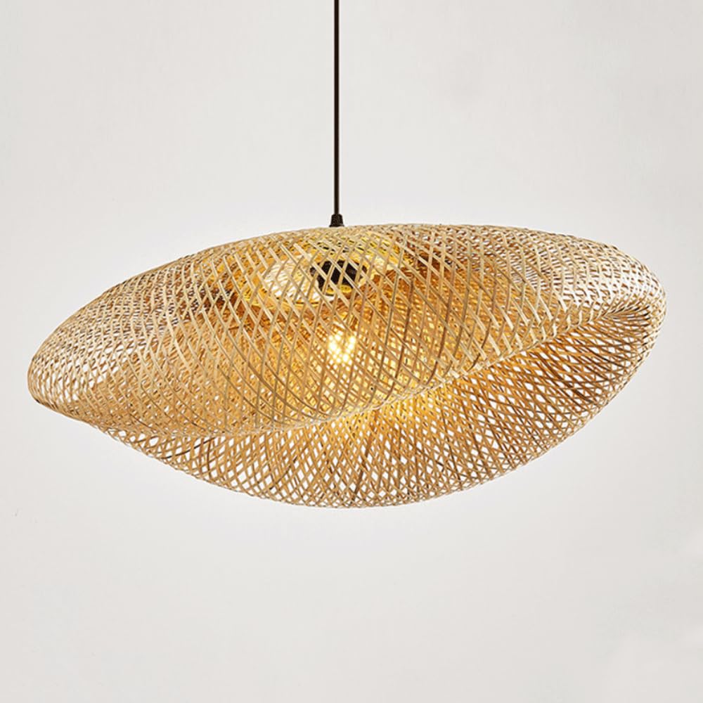 CHUNGYANG Natural Bamboo Pendant Light Fixture Creative Teahouse Restaurant Hanging Lamp Hand Woven Bamboo Island Entryway Foyer Pendant Lamp Country Style Bamboo Wicker Lampshade Lighting Fixture