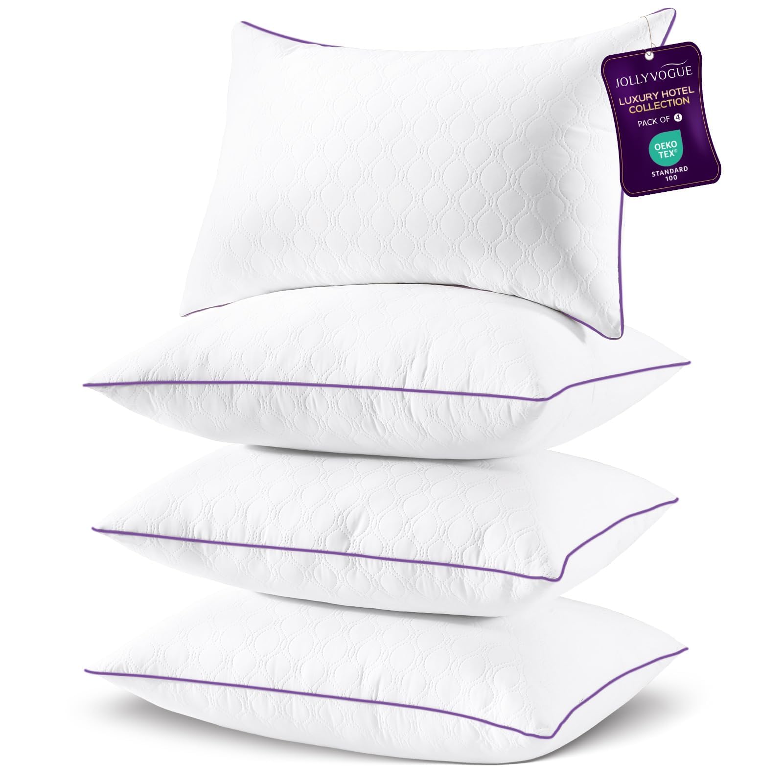 JOLLYVOGUE Pillows Standard Set of 4 Bed Pillow for Side Back and Stomach Sleepers Down Alternative Filled Full