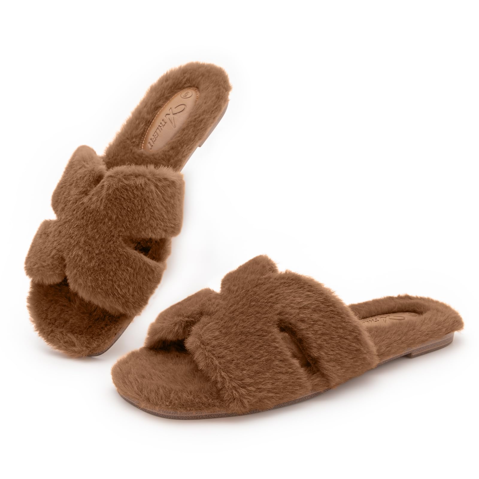 Athlefit Women's Fuzzy Slippers Cute Comfy Fluffy Open Toe Slip-on House Slide Slippers for Indoor Bedroom Bridesmaid